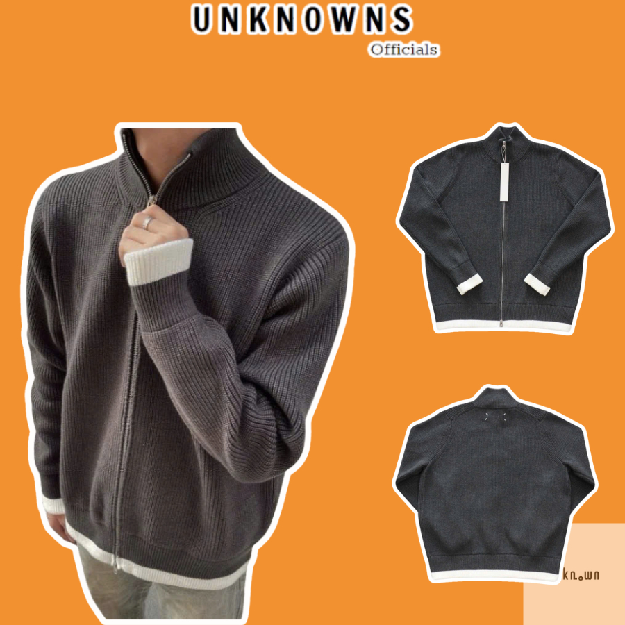 👑[Best Quaility]👑-Áo khoác Zip Mason Margiela x New V0gue Dark Grey,Áo khoác cadigan len đan Mason u