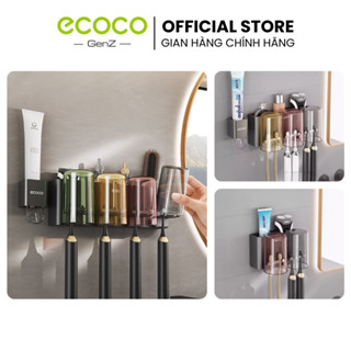 Kệ cắm bàn chải ECOCO hợp kim nhôm tĩnh điện không hoen gỉ thế hệ mới, Kệ để đồ nhà tắm tặng kèm cốc dán tường cao cấp