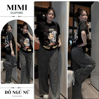 Set đồ nữ, bộ mặc nhà nữ áo phông cộc tay in họa tiết mix quần kẻ suông năng động siêu xinh MINI CLOTHES hcom25315