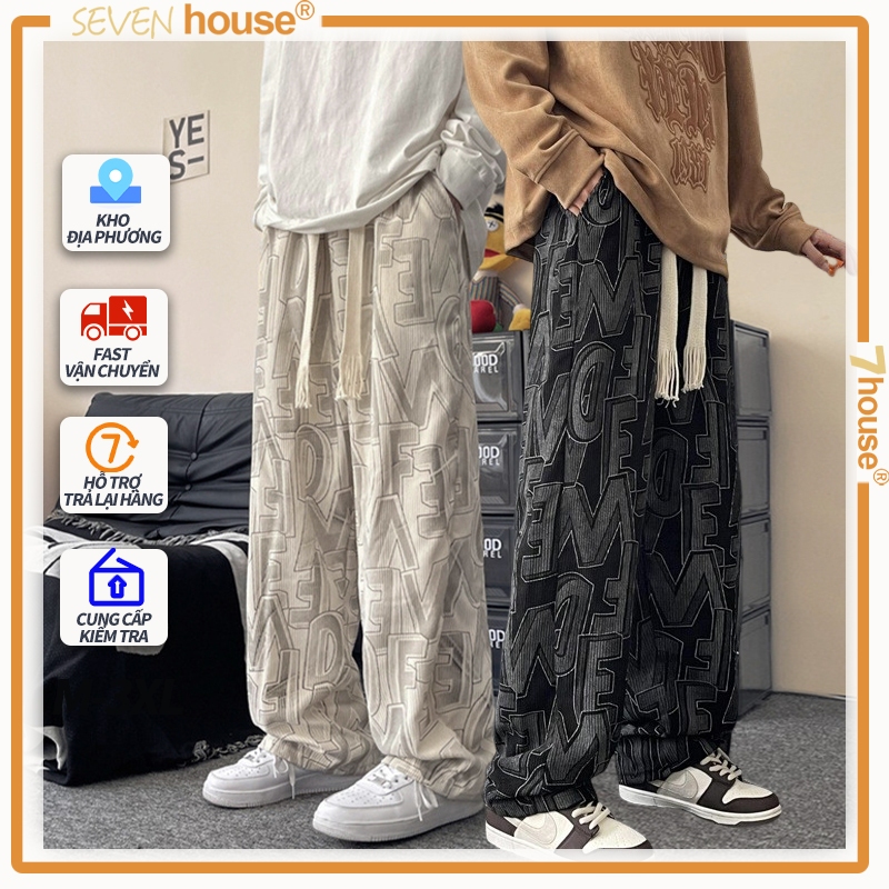 Quần Ống Rộng Hoạ Tiết Unisex Hiphop Quần Nam Phong Cách Retro Mỹ Quần Thun Nam Boy Phố Quần Baggy