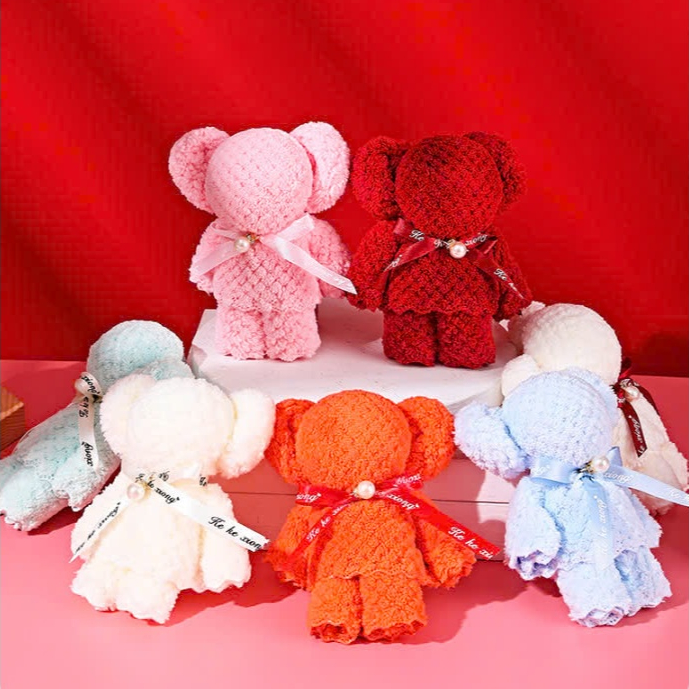 Khăn Lau Trơn Gấp Hình Chú Gấu Teddy Dễ Thương Dùng Làm Quà Tặng, Quà cưới, Valentine