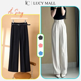  Quần Âu Tây Vải ống Suông rộng Nữ Lucy mall chất vải gold mềm mịn dáng xuông cạp cao công sở màu Đen Trắng 
