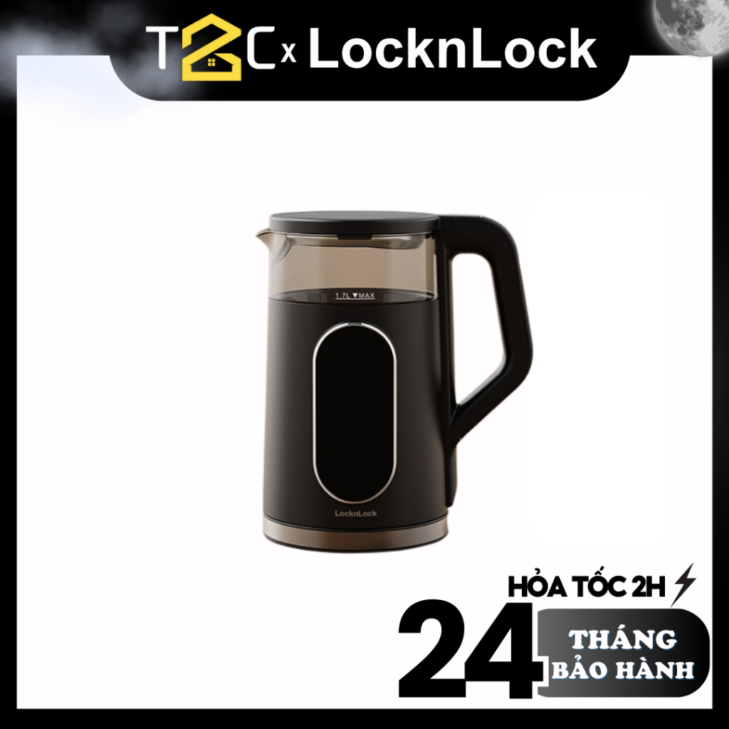 Ấm Đun Siêu Tốc LocknLock 1.7L Có Lọc Trà, 5 Mức Nhiệt, Giữ Nhiệt 2h Chính Hãng EJK286BLK T2C