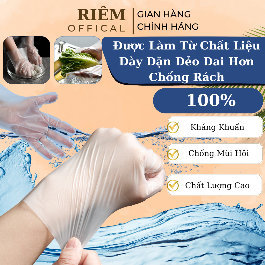Bao Tay Nilon Siêu Dai Hộp 100 Găng Tay Nấu Ăn Chống Rách Không Mùi Chế Biến Thực Phẩm An Toàn RIEM