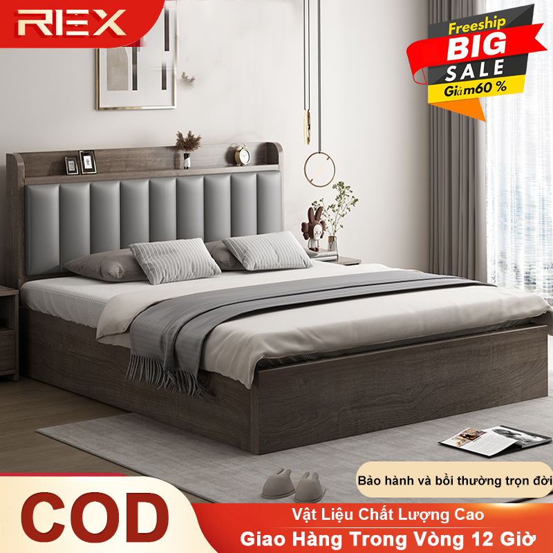 REX Giường gỗ tự nhiên cao cấp  giường đôi 1m5-1m8 có ngăn chứa đồ tiện lợi cho gia phong cách hiện đại | BigBuy360 - bigbuy360.vn