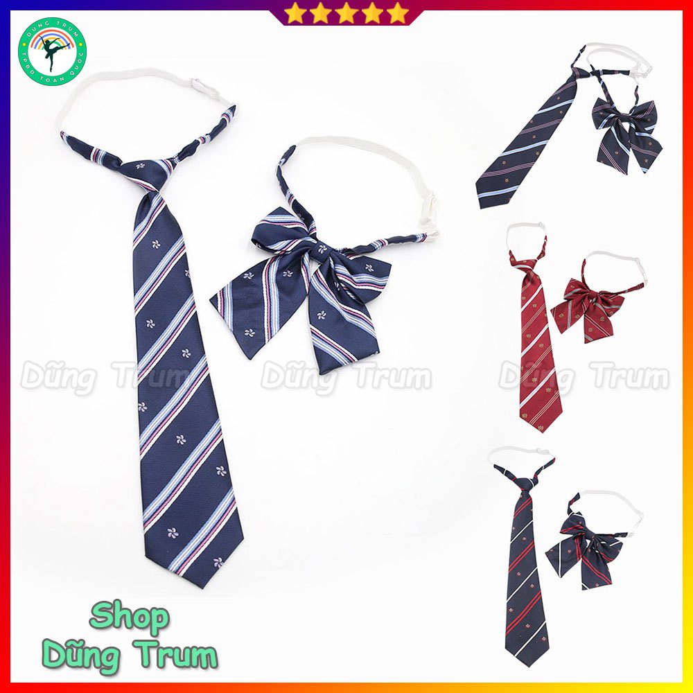 Nơ cà vạt học sinh chiều dài 33cm họa tiết kẻ sọc vương miện làm đồng phục cà vạt và nơ học sinh