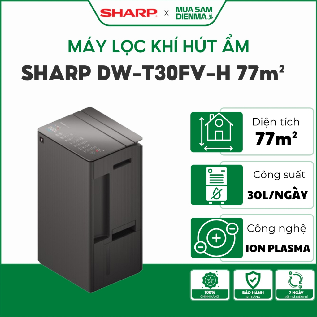 Máy lọc không khí và hút ẩm Sharp T30FV-H | Lọc khí hút ẩm cho phòng 77m2 công suất 30L model 2025 | BigBuy360 - bigbuy360.vn