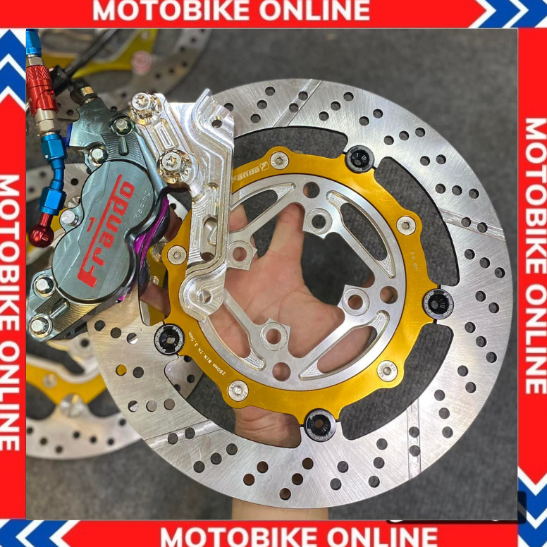 Combo 3 món Frando (Heo dầu Frando Xám+ Đĩa thắng Frando Vàng 260mm+ Pad các dòng xe) size 260mm gắn