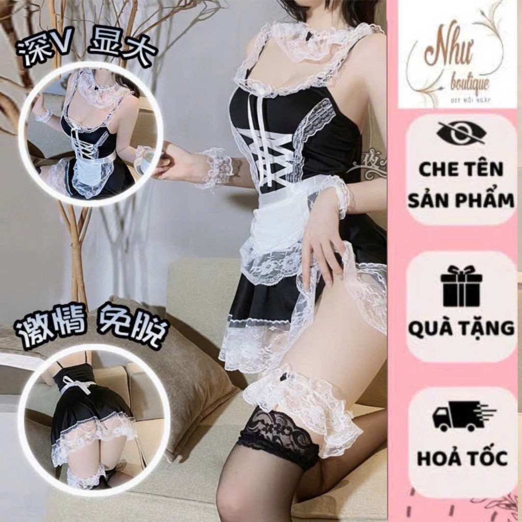 Đồ bộ ngủ, váy đầm ngủ Cosplay anime cô hầu gái sexy, bộ set 6 món -NHƯ BOUTIQUE