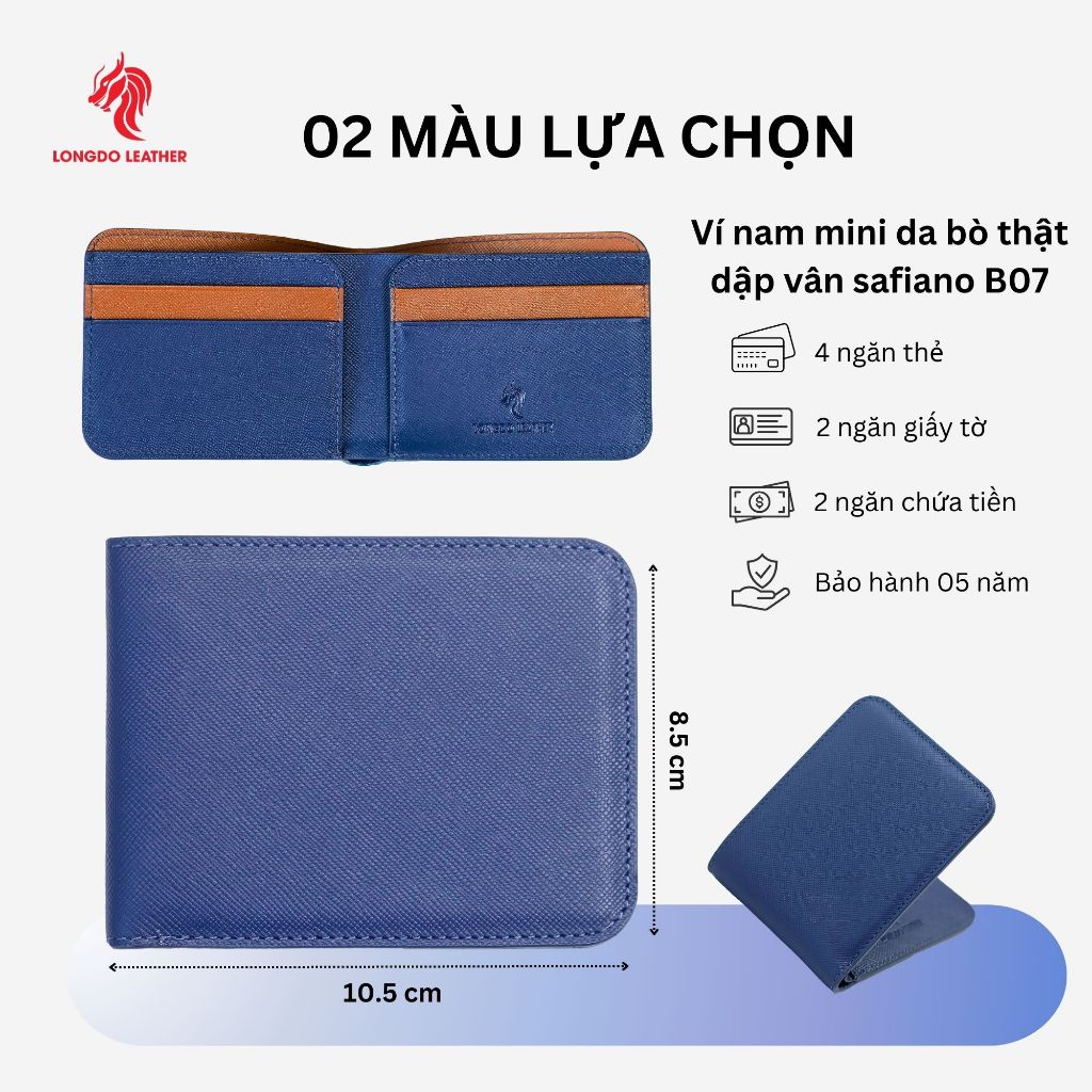 Ví da nam cao cấp - Cam kết da bò thật 100% - Hàng chính hãng thương hiệu Longdo Leather - B07