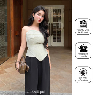 Áo quây kiểu cúp ngực La Boutique nhún eo ôm body kẻ sọc, trẻ trung-A051