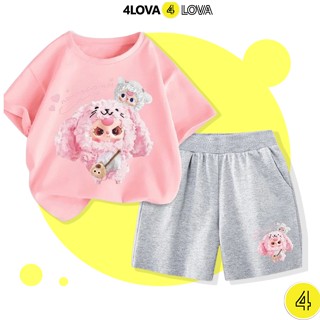 Bộ Quần Áo Mùa Hè Bé Gái 4LOVA Hình BABY THREE Set Áo Cộc Tay Quần Đùi Trẻ Em Chất Cotton Thông Thoáng Mềm Mịn