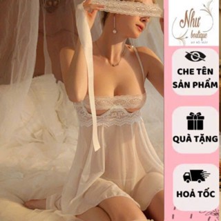 Váy ngủ ren xuyên thấu có gọng hở ngực siêu xinh gợi cảm, đầm 2 dây mặc nhà hở lưng đen trắng quyến rũ-Như Boutique