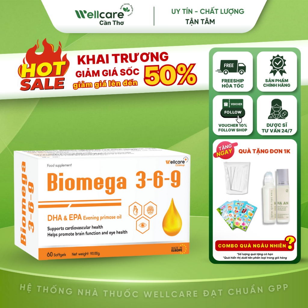 [⭐WELLCARE] Biomega 369 - hộp 60 viên bổ sung omega 3 6 9 tốt cho tim mạch, mắt và não bộ