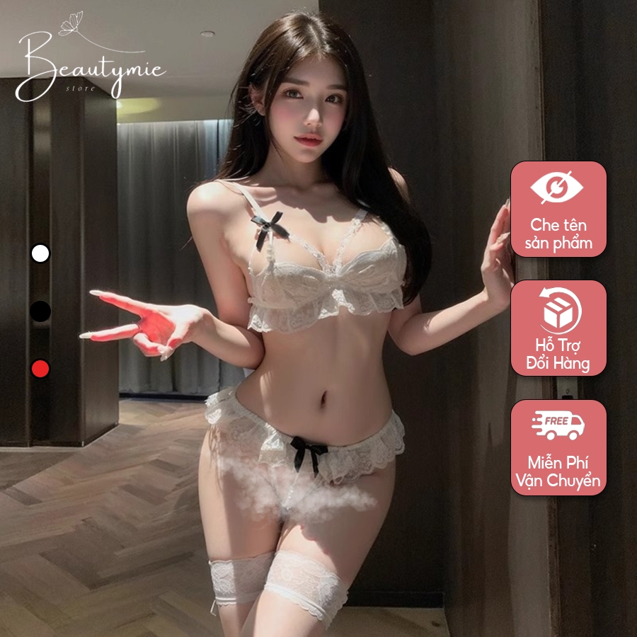 Đồ lót ren xuyên thấu đính hạt quyến rũ thanh lịch set nội y nữ phối hoa đen đỏ trắng gợi cảm DL05 - Hỏa Tốc