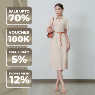 Đầm sơ mi nữ S.PEARL cổ đức thiết kế thắt eo tôn dáng váy suông nhẹ - 24LF3B6898070