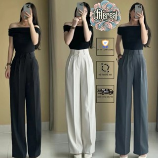 Quần Âu Tây Nữ Ống Suông Phối Ly Lệch Lưng Cao Siêu Tôn Dáng - Quần Vải Cạp Cao Nữ Vải Gold Nhật