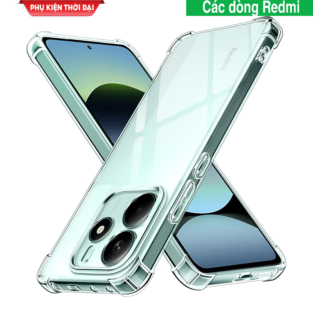 Ốp lưng Redmi Note 14 / 14 4G / Note 14 Pro / Note 14 Pro 5G / Note 14 Pro Plus dẻo trong suốt lồi 4