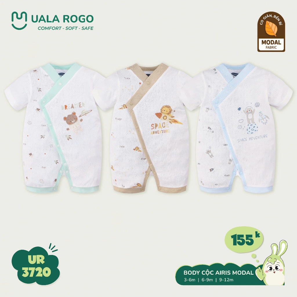 Body cộc 0m-3m-6m-9m -12m cài lệch cộc tay UALA ROGO Body đùi vải modal sồi thông thoáng mát mỏng 37