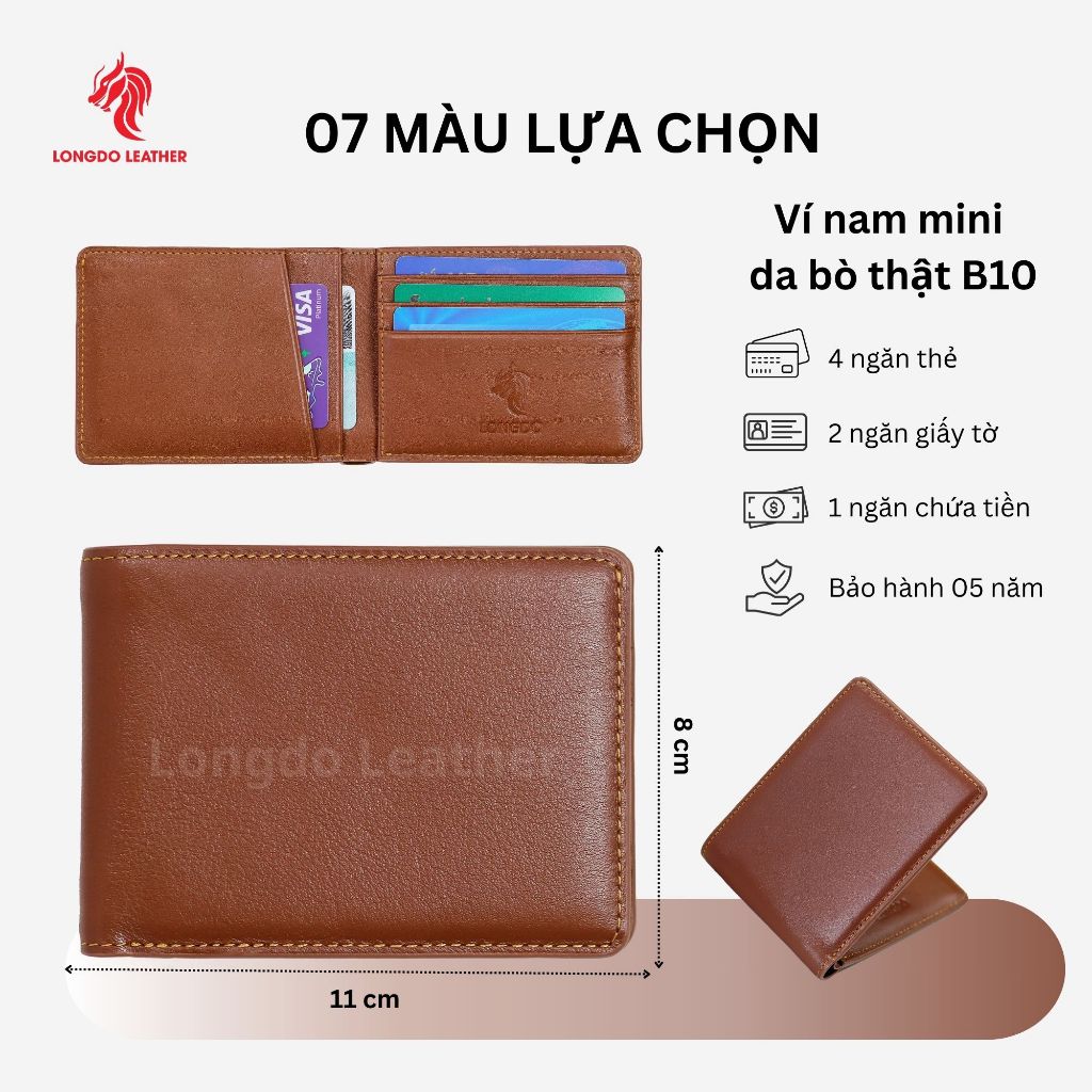 Ví mini nam cao cấp da bò thật thương hiệu LONGDO LEATHER - B10