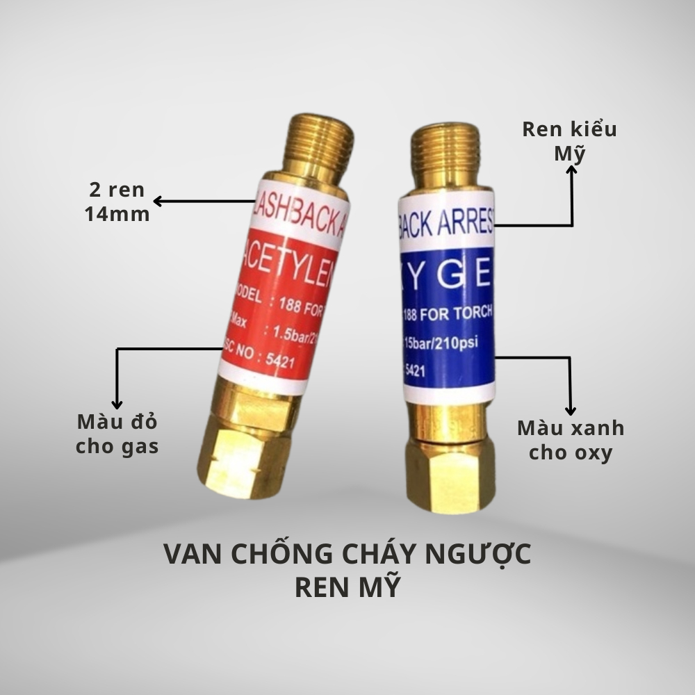 Van chống cháy ngược – Van 1 chiều ren Mỹ 14mm | Ngăn dòng chảy ngược, an toàn, bền bỉ