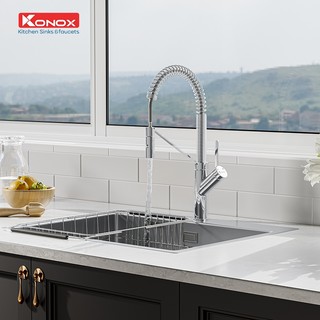 Vòi rửa bát dây rút Konox Gusta hợp kim đồng mạ PVD Chrome - Bảo hành 5 năm