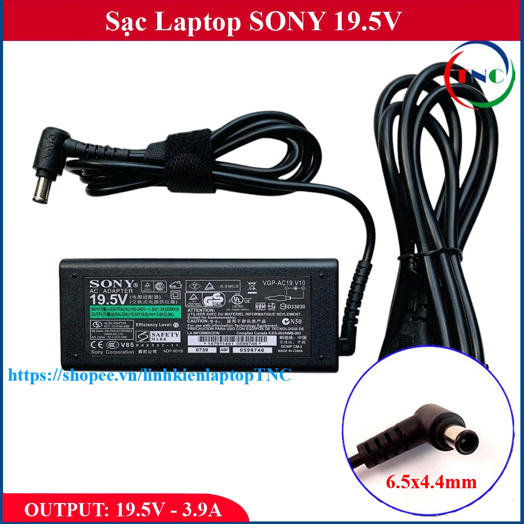 Sạc Laptop Sony 19.5V - 3.9A ( Adapter Sony 19.5V) chân 6.5x4.4mm