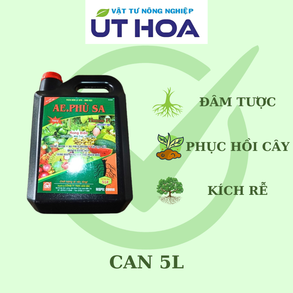Can 5L Phân Bón NPK Sinh Học AE. PHÙ SA Rong Biển - Mát bông, mát trái, xanh cây