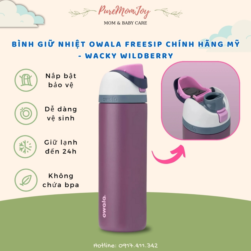 [Bill Us] BÌNH GIỮ NHIỆT OWALA Freesip CHÍNH HÃNG MỸ - Wacky Wildberry 710ml