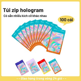   100 túi  Túi zip hologram nhiều màu túi zipper đựng phụ kiện trang sức 