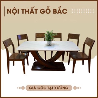 Bàn ăn chân cong 6 ghế gỗ sồi nga tự nhiên mặt bàn 80x160. thiết kế sang trọng mềm mại