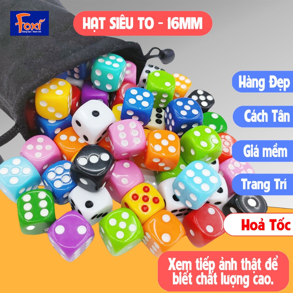 Bộ hạt xúc xắc, xí ngầu 6 mặt FOXI, kích thước 13/14/15/16 mm phụ kiện chơi cờ cá ngựa.
