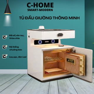 Tủ đầu giường thông minh kèm tủ két sắt điện tử khóa vân tay ẩn công nghệ 4.0 sạc kép không dây,loa bluetooth,cổng USB
