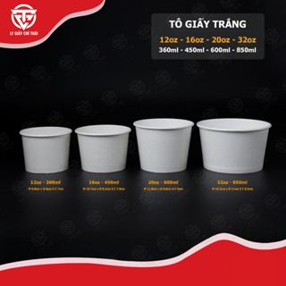 SET 50c Tô Giấy Trắng, Bát Giấy Trắng 360ml/450ml/600ml/850ml Kèm Nắp Tùy Chọn.
