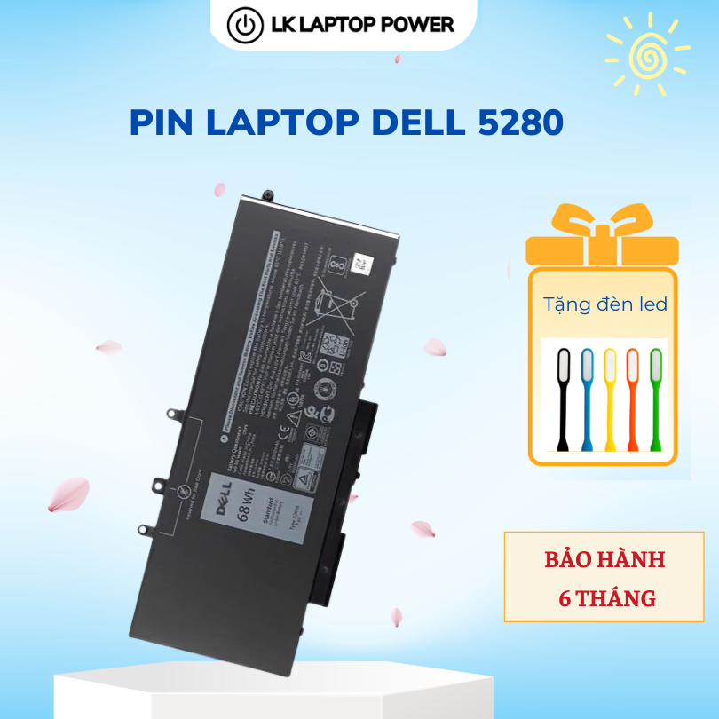 (BH 6 Tháng)Pin Laptop Battery for Dell Latitude 5280 5288 5290 5480 GJKNX 93FTF 68Wh New Zin