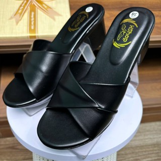   Êm chân 5 phân đế đúp  Dép tặng cho mẹ cho bà HShop mẫu lê bản lật HT-01 Dép lê sẵn 3 màu Đen-Kem-Nâu gót vuông to 