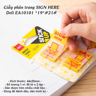 Vỉ 2 tập Sign here Deli A10101 - Signhere, phân trang, giấy note trình ký