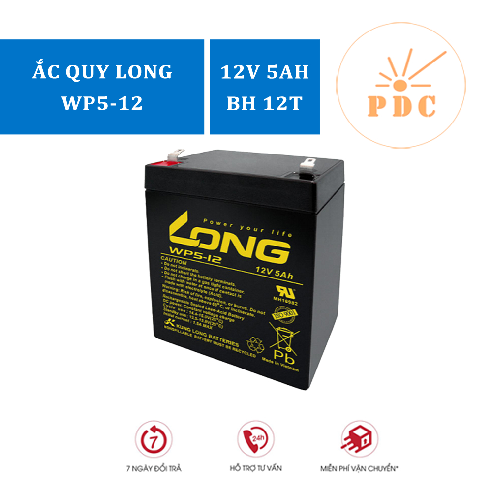 Ắc Quy Kín Khí (VRLA AGM) LONG 12V-5Ah (20HR), WP5-12, F2 - (PDC-TECH)