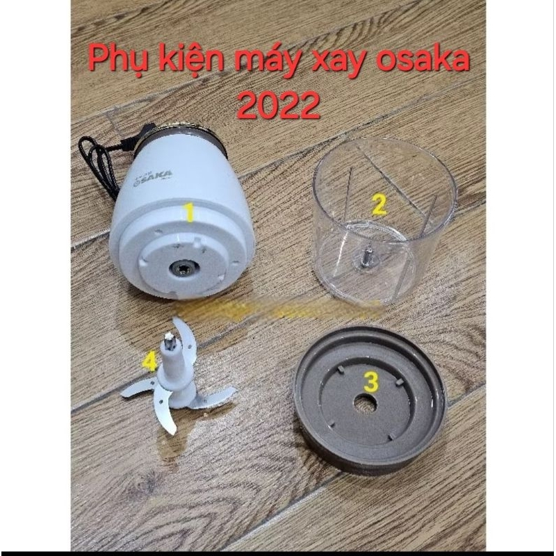 Phụ kiện máy xay thịt osaka phiên bản 2022- thân máy, cối, nắp, lưỡi dao trên đầu bằng sắt