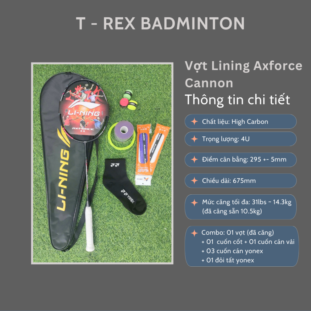 Combo Vợt Cầu Lông Lining Axforce Cannon + Phụ Kiện