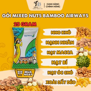Gói Mixed Nuts 25g Deluxnuts x Bamboo Airways | Hạt hạnh nhân, hạt macca, hạt óc chó, hạt bí, nho khô, xoài sấy dẻo
