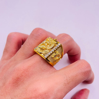  Nhẫn nam titan đính đá Nhẫn nam màu vàng chạm khắc rồng tinh xảo chất liệu titan không phai màu mã 14 