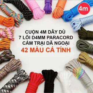 Dây dù paracord đan vòng tay, dây dù tròn 7 lõi 4mm chiều dài 4m nhiều màu trang trí dùng buộc lều bạt cắm trại dã ngoại