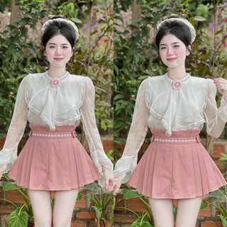 Set áo sơmi cam + short Váy