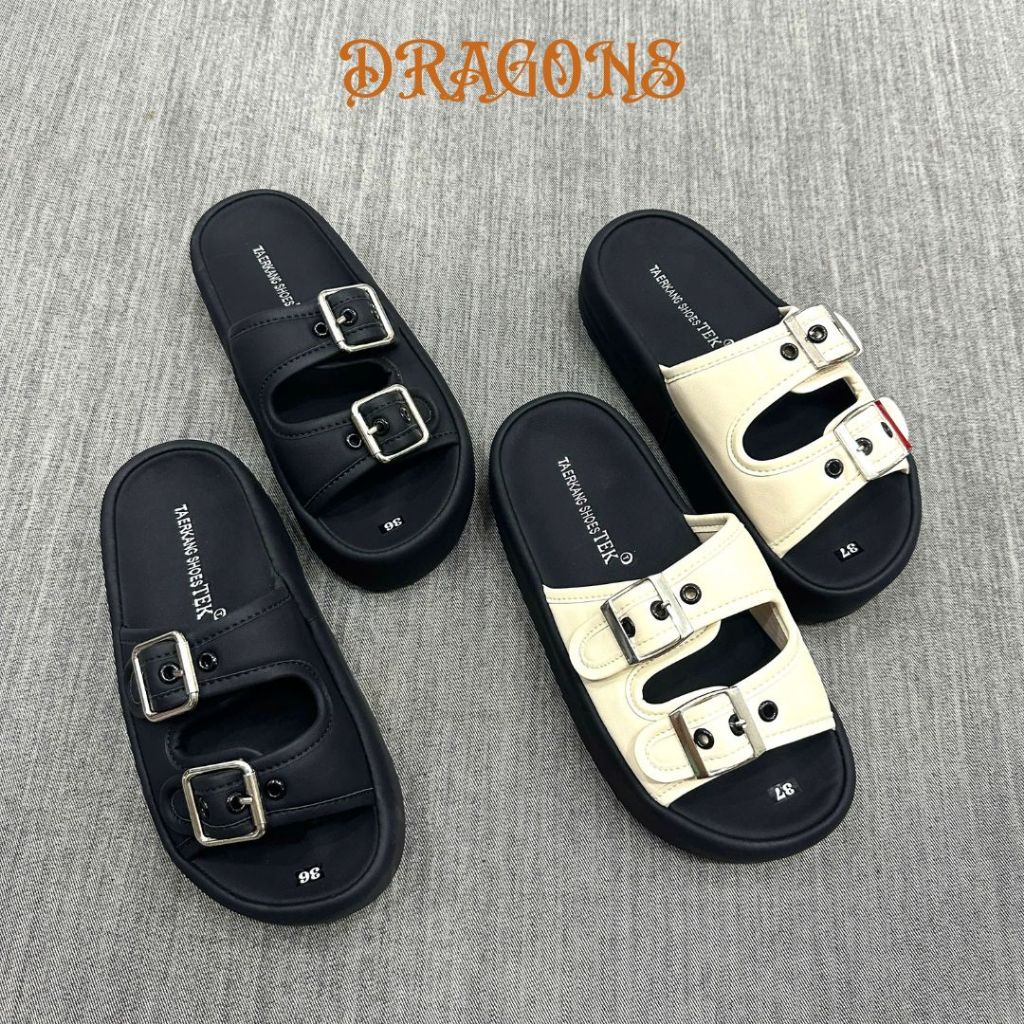 Dép Nữ Hai Quai Dragons Có Khóa Cao 5p Dễ Thương, Dép Bánh Mì Đế Xuồng Phong Cách Hàn Quốc.