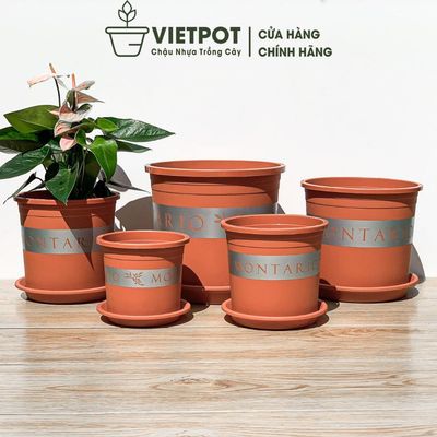 [Mã INBAU154 giảm 15K đơn 99K] Chậu nhựa trồng cây VIETPOT, màu cam, hoa văn Montario.