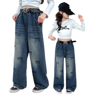 [B1606] Quần Jean Ống Suông Bé Gái 16 -50Kg Thêu Lơ Nhỏ  Quần Bò Ống Rộng Mềm Mại Beekids jeanshop1688