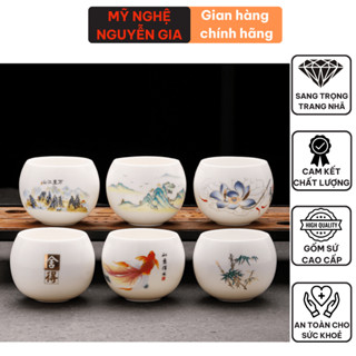 Cốc ly uống trà nóng chất liệu gốm sứ men ngọc vẽ tay cao cấp không mờ không bong tróc chống xước tốt bền bỉ