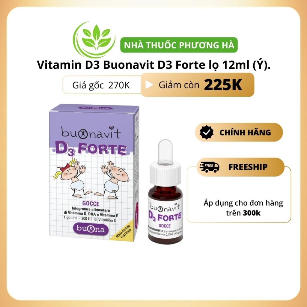 Buonavit D3 Forte lọ 12ml (Ý). Bổ sung vitamin d và dha giúp phát triển chiều cao, trí não
