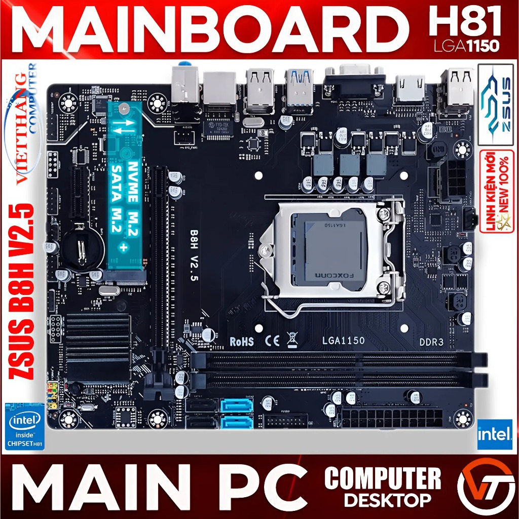 Mainboard H81 - Main Zsus B8H V2.6 Chạy được cả 2 SSD M2.SATA và NVME Hãng cũ LikeNew ( Cũ - 2nd )